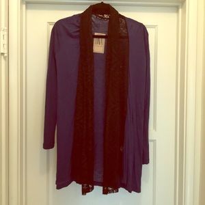 NW Blue w Black Lace long sleeve wrap